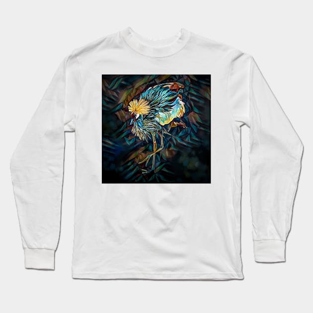 Crowned Crane Long Sleeve T-Shirt by Tarrby